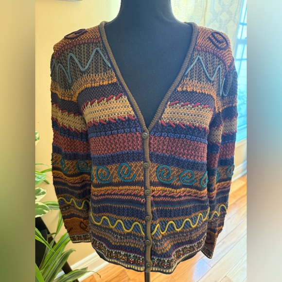 Peruvian Connection 100% Pima Cotton Knit Vneck Cardigan Sweater Women’s Size S - Picture 1 of 15